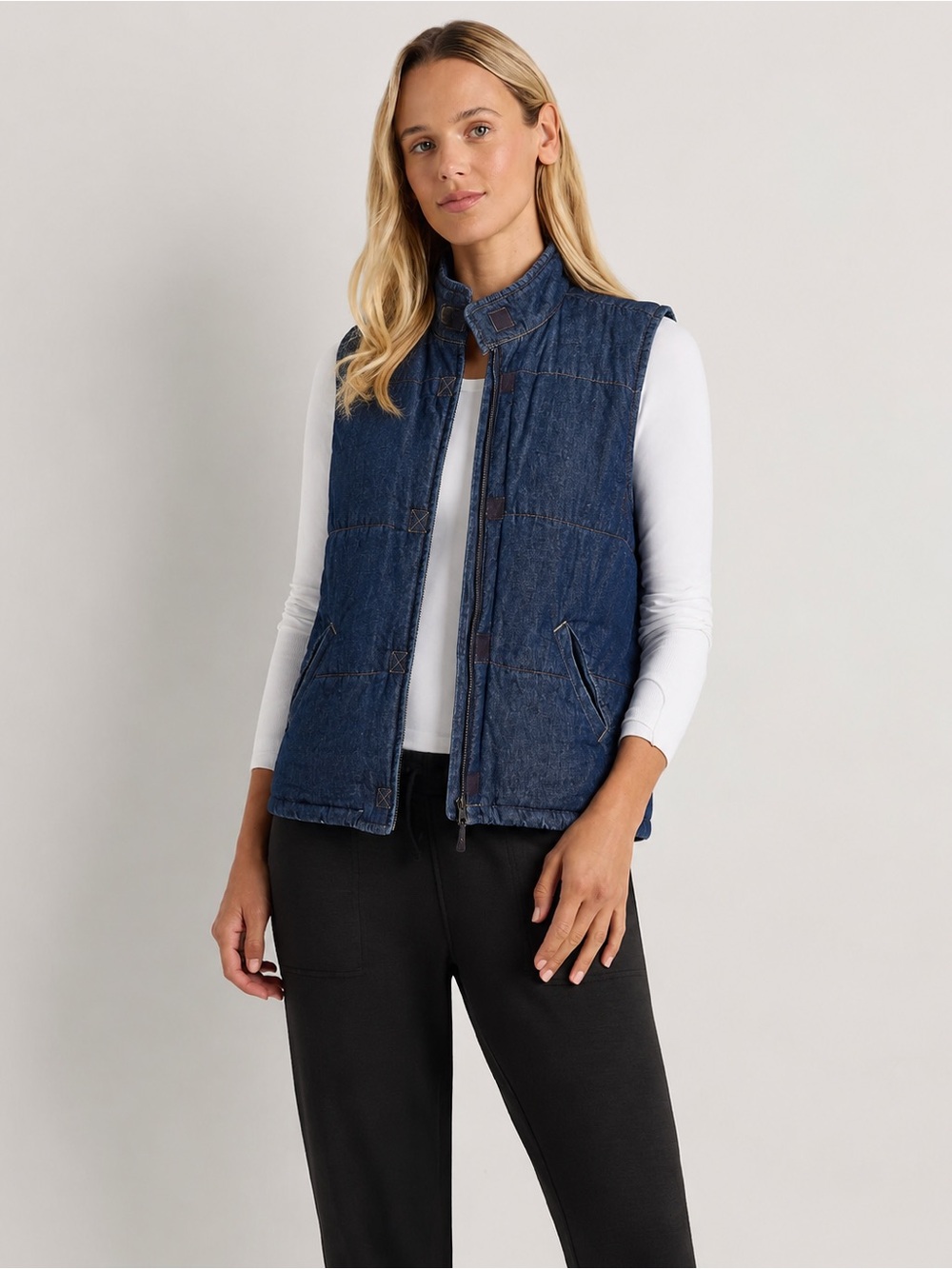 Vintage Lizwear Denim Jean Puffer Vest Jacket Dark Blue Outerwear Medium *Q